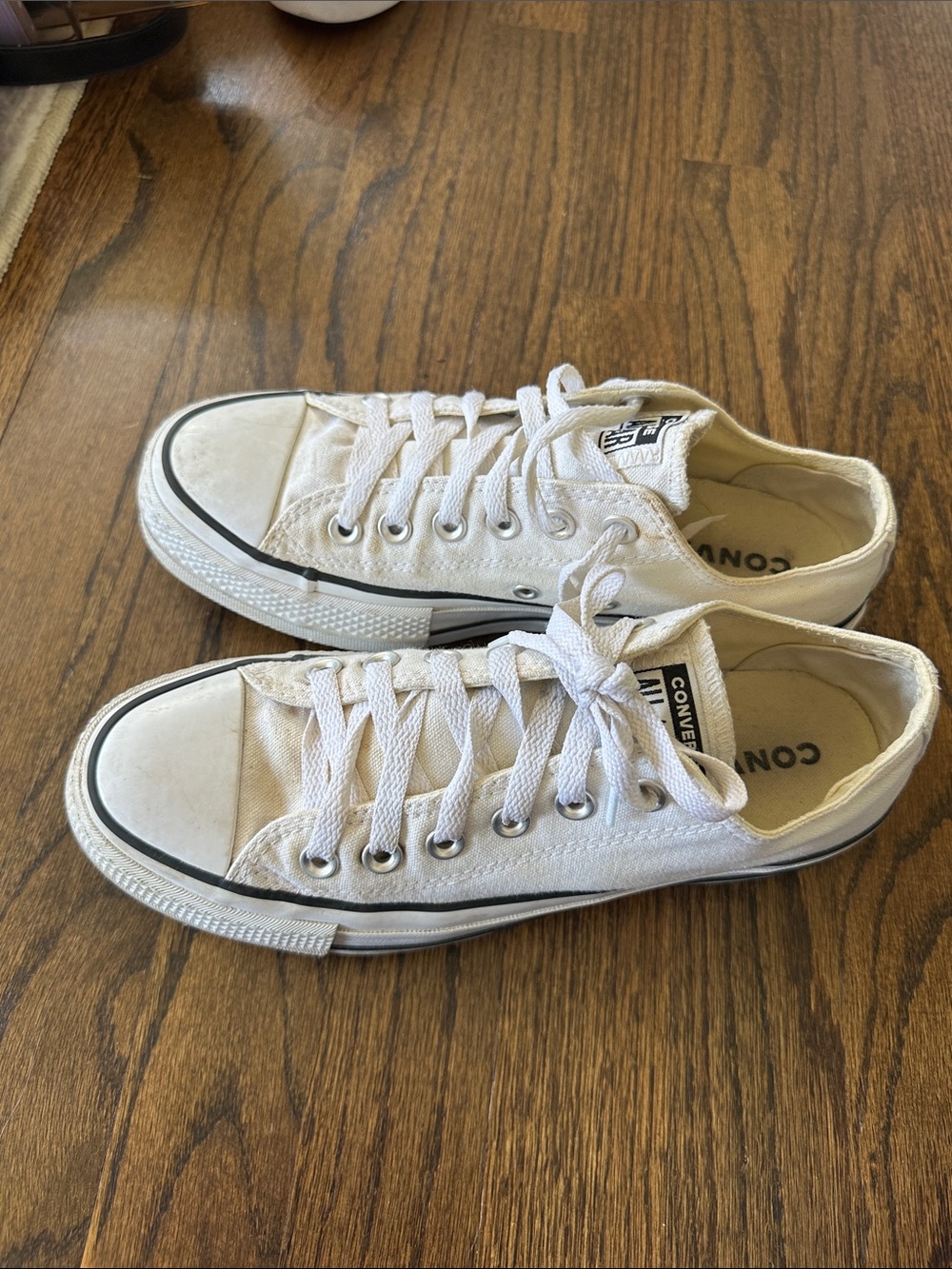 Converse White Low Top Platform Sneakers with Black Stripe